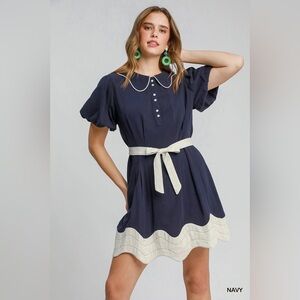 Umgee Colorblocked Scalloped Hem Mini Dress